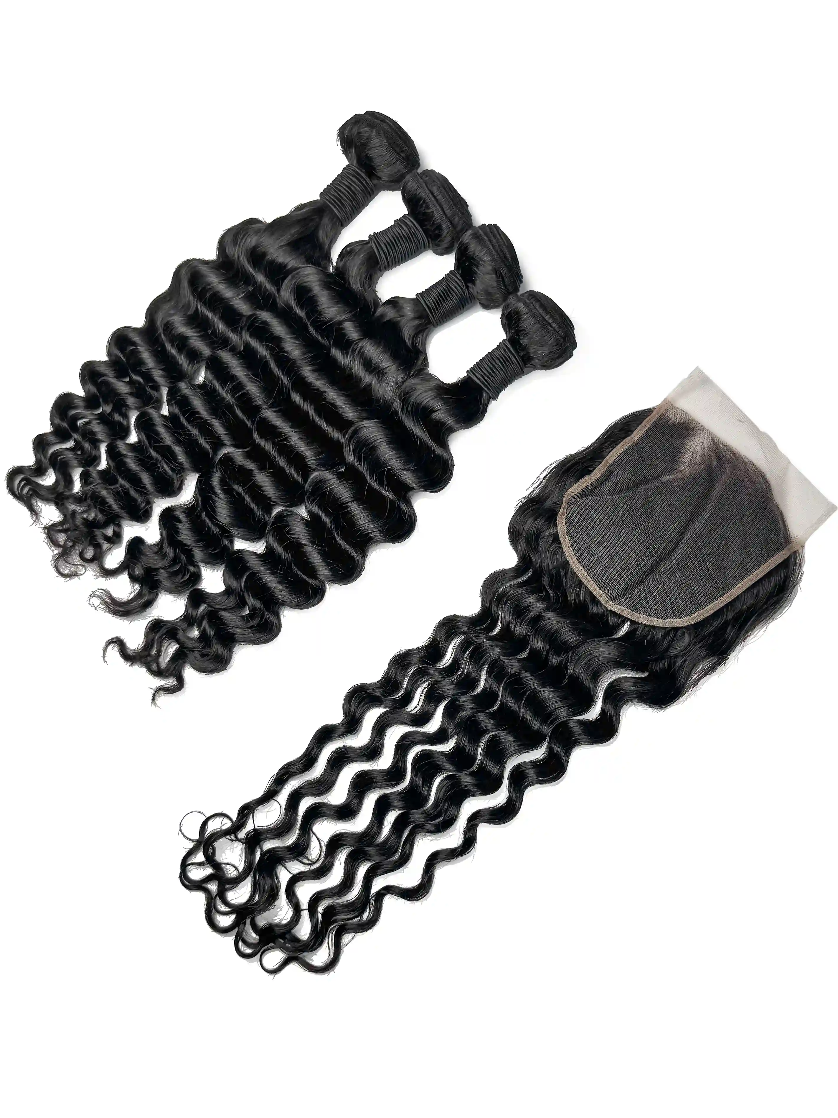 Natural Wave 4PCS Bundles & 1PC 5x5 Lace Closure | Transparent & HD Lace | 100% Human Hair | Top Virgin Hair