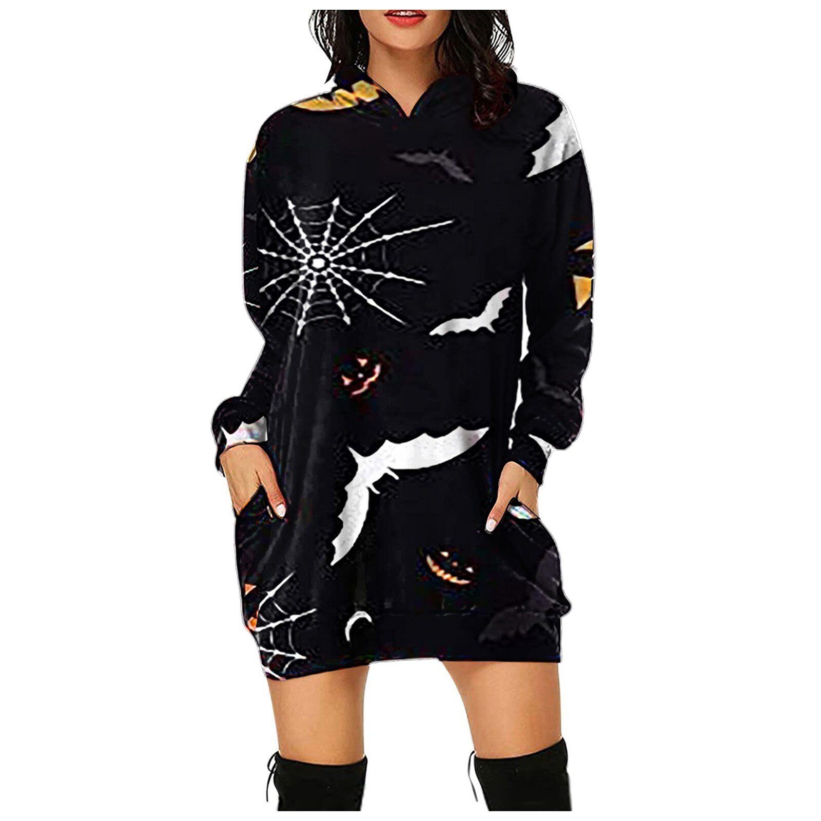 Fashion Women's Halloween Casual Loose Mid Length Hooded Women's Sweatshirt Retro embroidered sweatshirt harajuku 2021