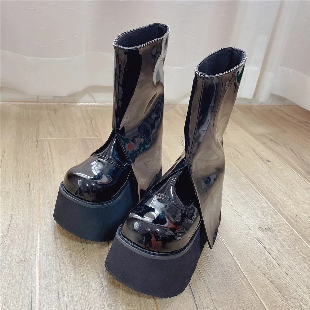 VCshoes Women Boots Woman High Wedges Heels Pumps Lady Girl Knight Punk Gothic Short Boots Shoes Big Toe 32-47 10cm