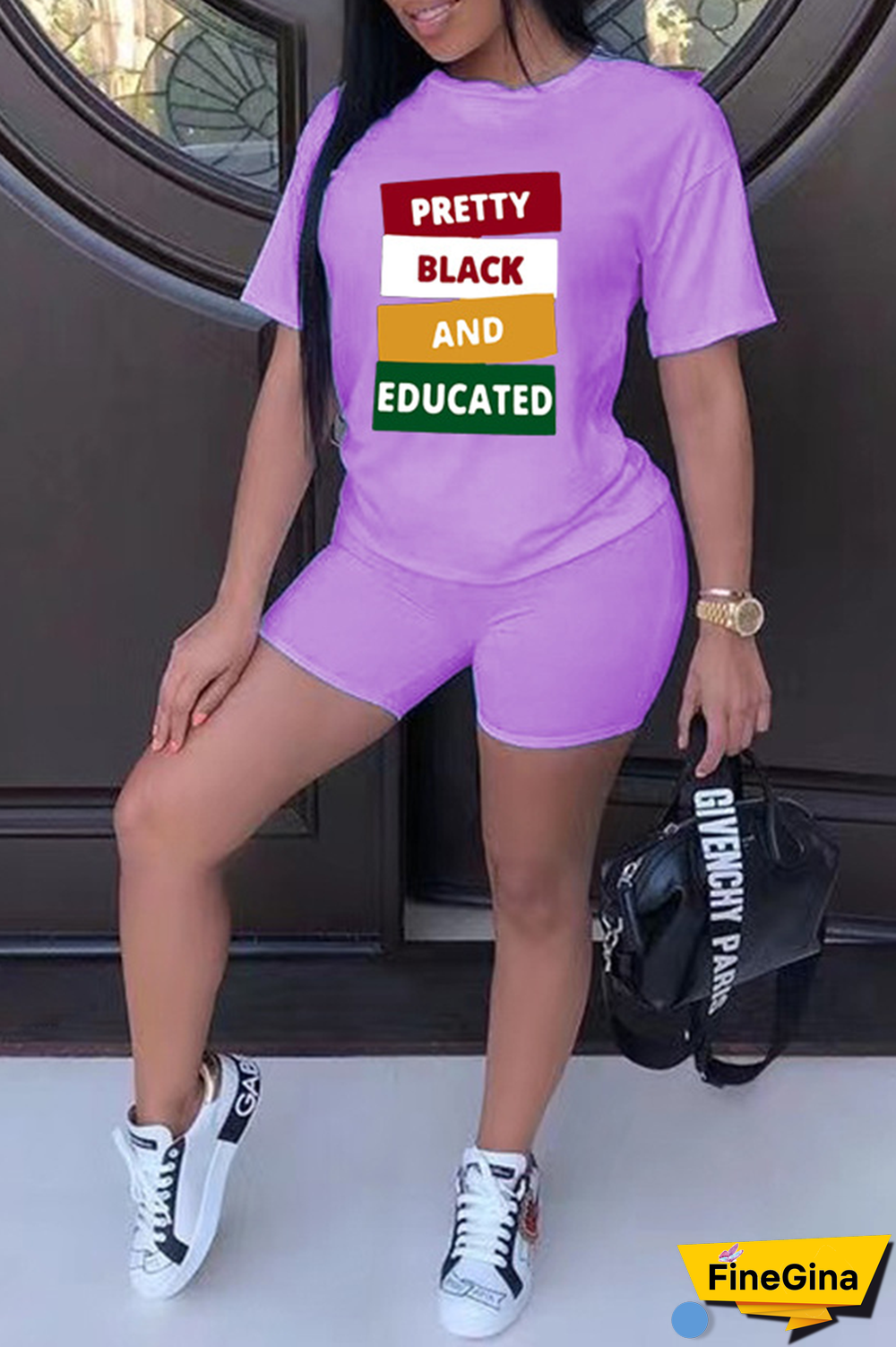 White Street Print Patchwork O Neck Short Sleeve Two Pieces