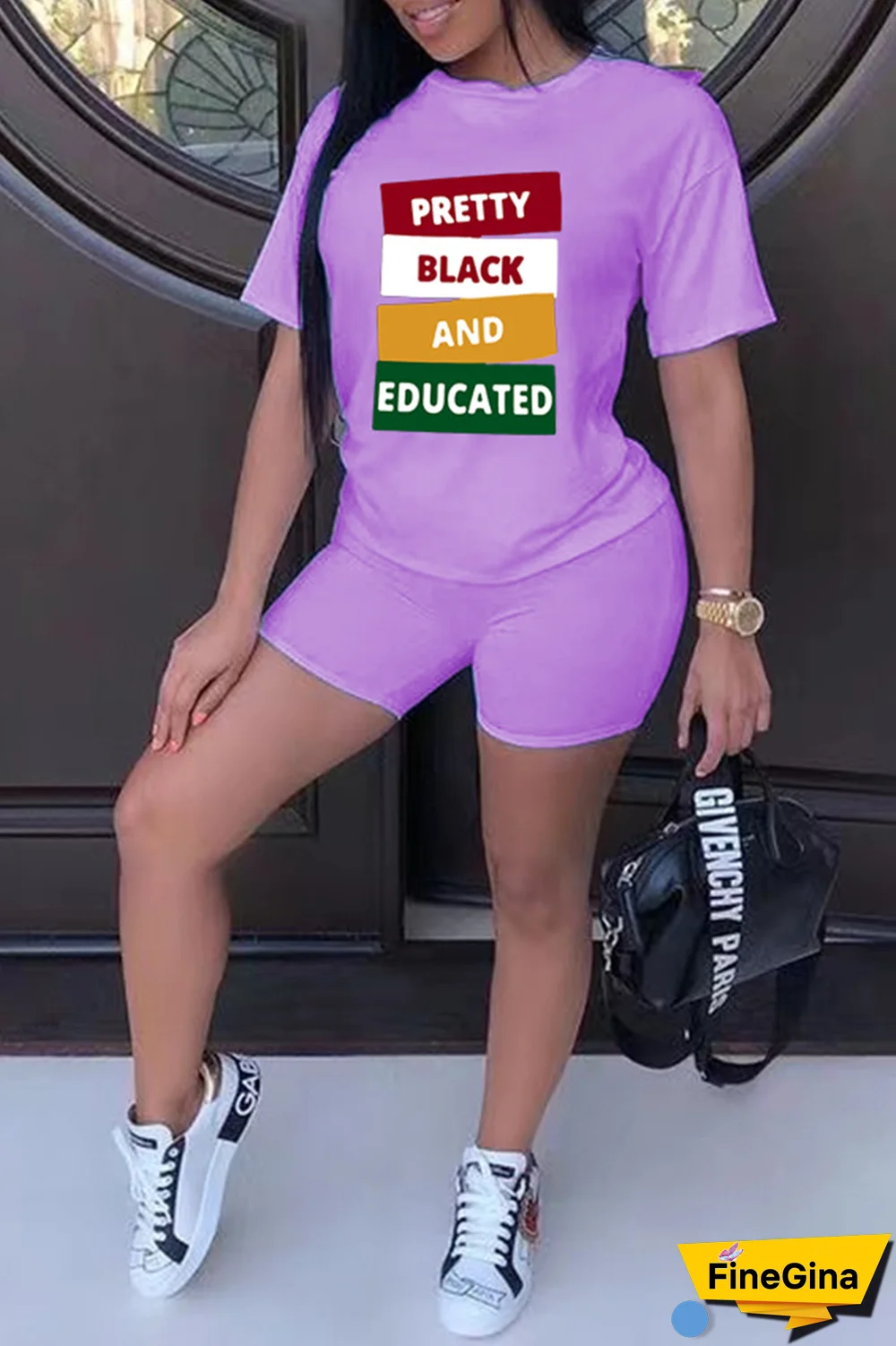 White Street Print Patchwork O Neck Short Sleeve Two Pieces