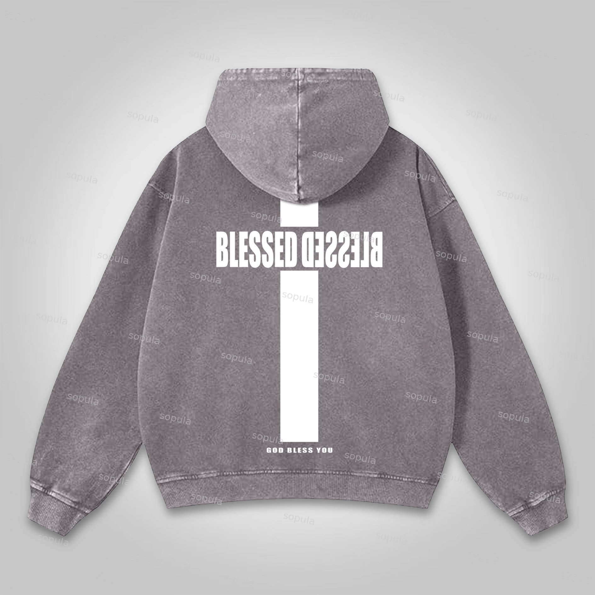 Sopula Vintage Blessed Cross God Bless You Graphic Washed Hoodie
