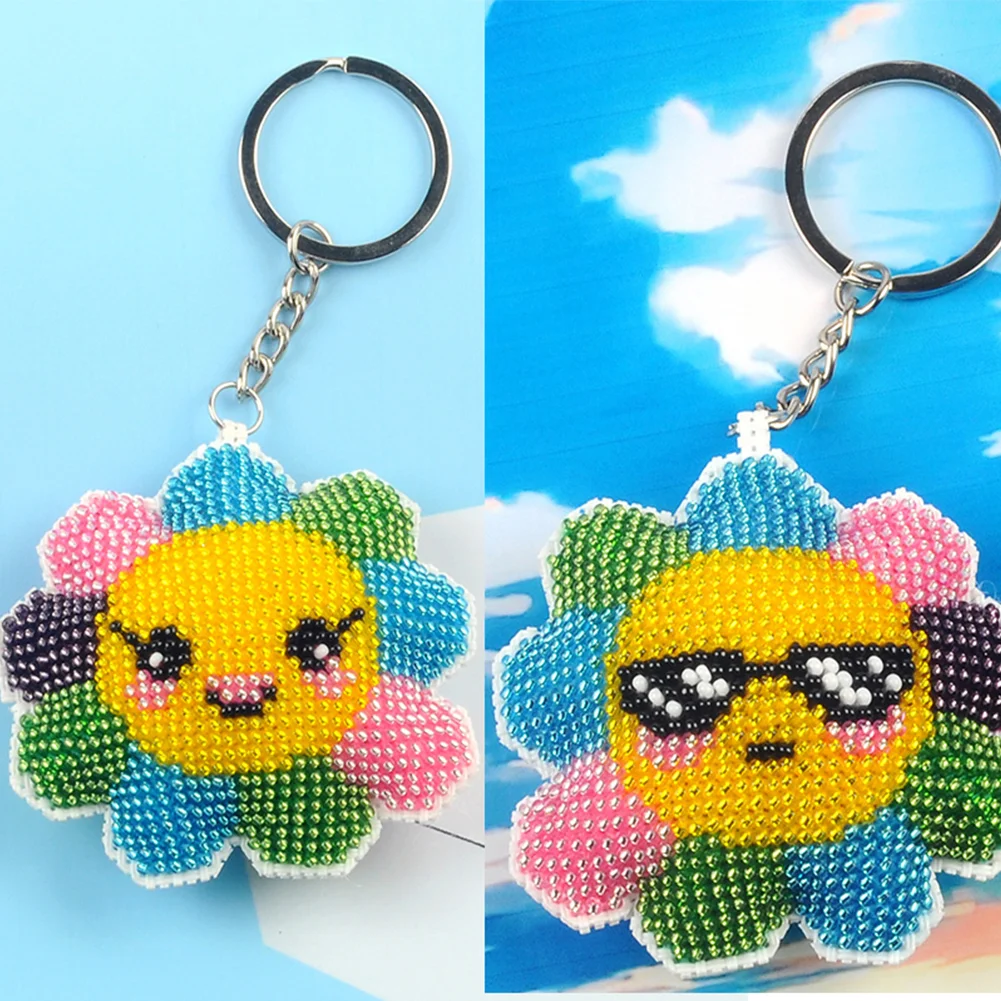 2Pcs Sunflower - Stamped Bead Embroidery - Keychain