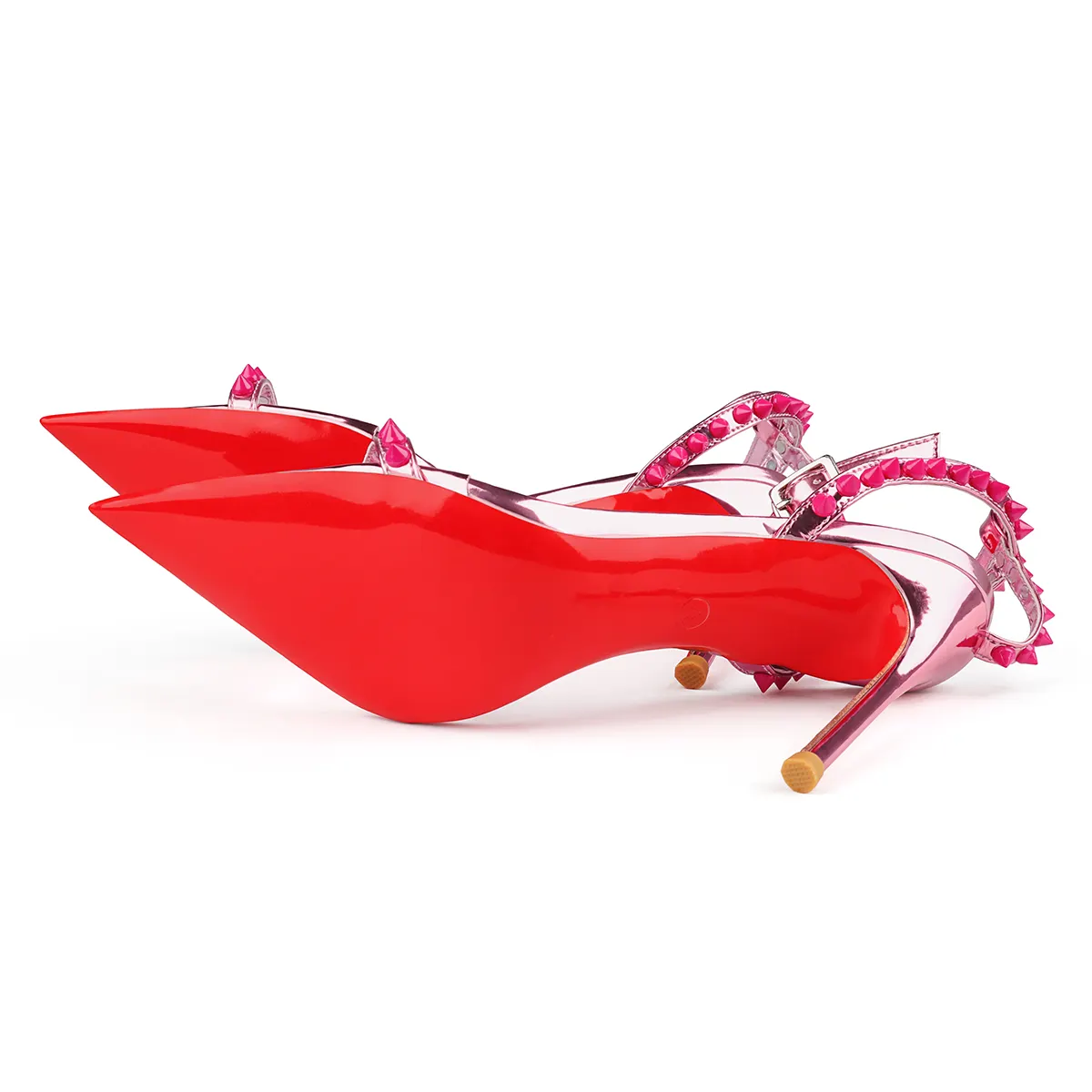 100mm Rivet Pointed Toe High Heels Red Bottom Party Shoes Sandals-vocosishoes
