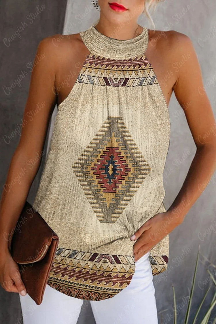 Western Style Ladies Geometric Print Tank Top