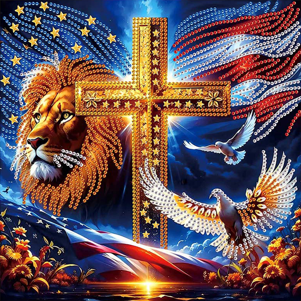 Independence Day Lion 30*30cm(canvas) special shaped drill diamond painting
