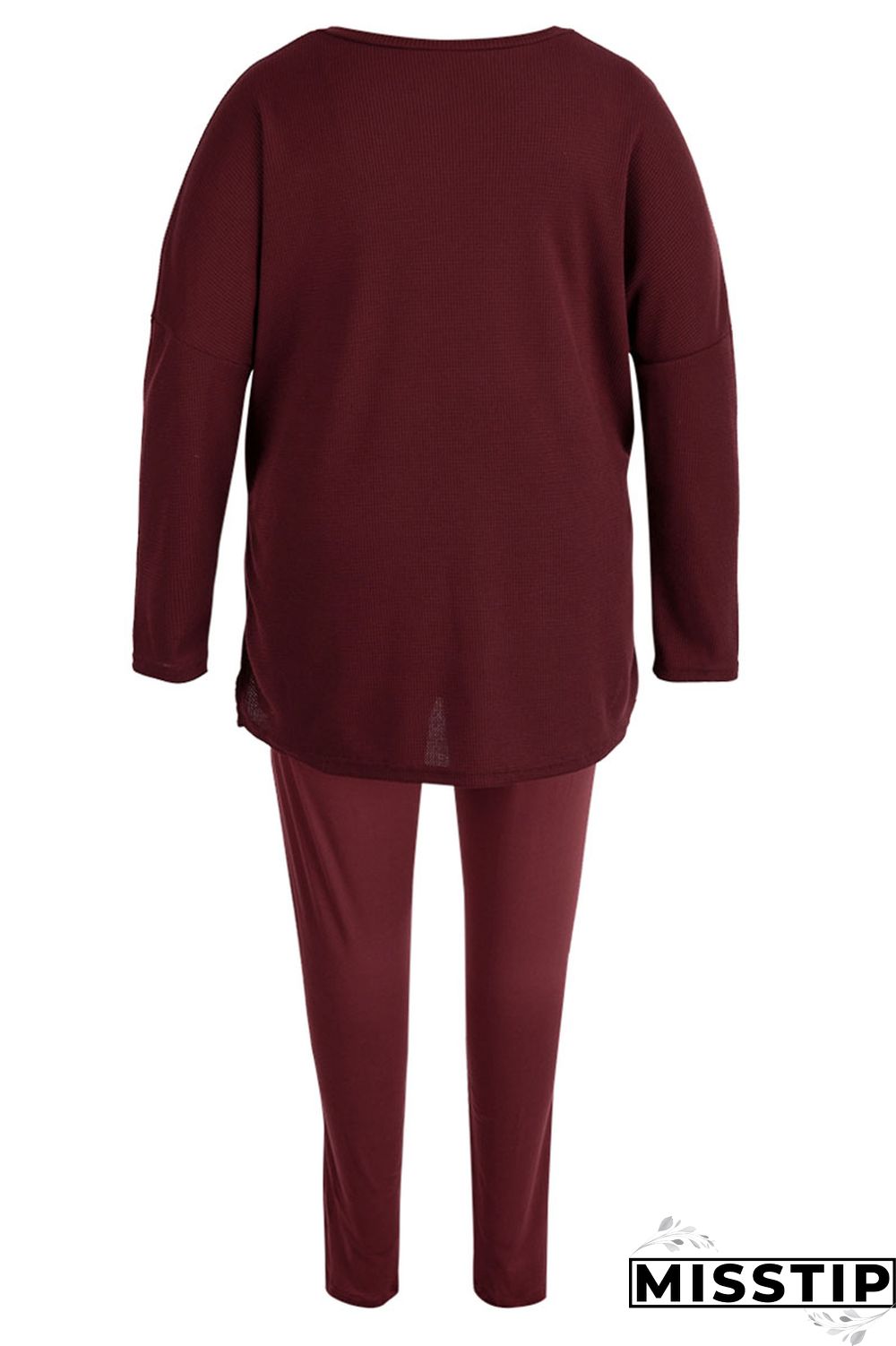 Rose Red Casual Solid Patchwork Slit V Neck Plus Size Two Pieces