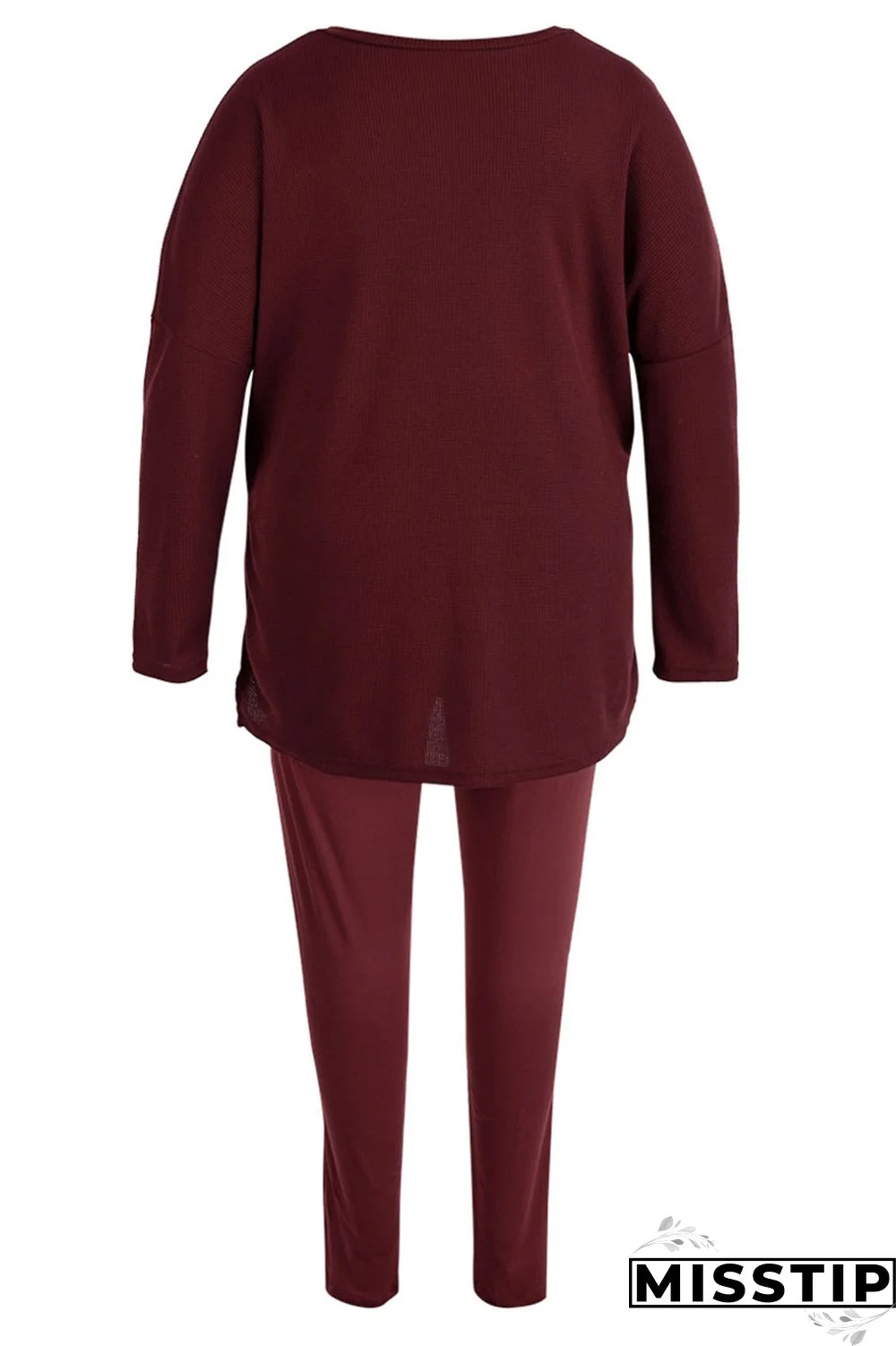 Rose Red Casual Solid Patchwork Slit V Neck Plus Size Two Pieces