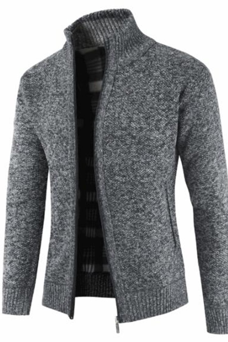 Tiboyz Stand Collar Fleece Thick Sweater Zipper Cardigan