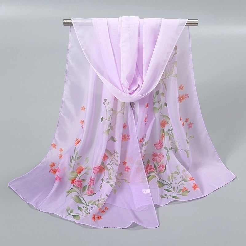 Women’s Sweet Flower Chiffon Printing Silk Scarf