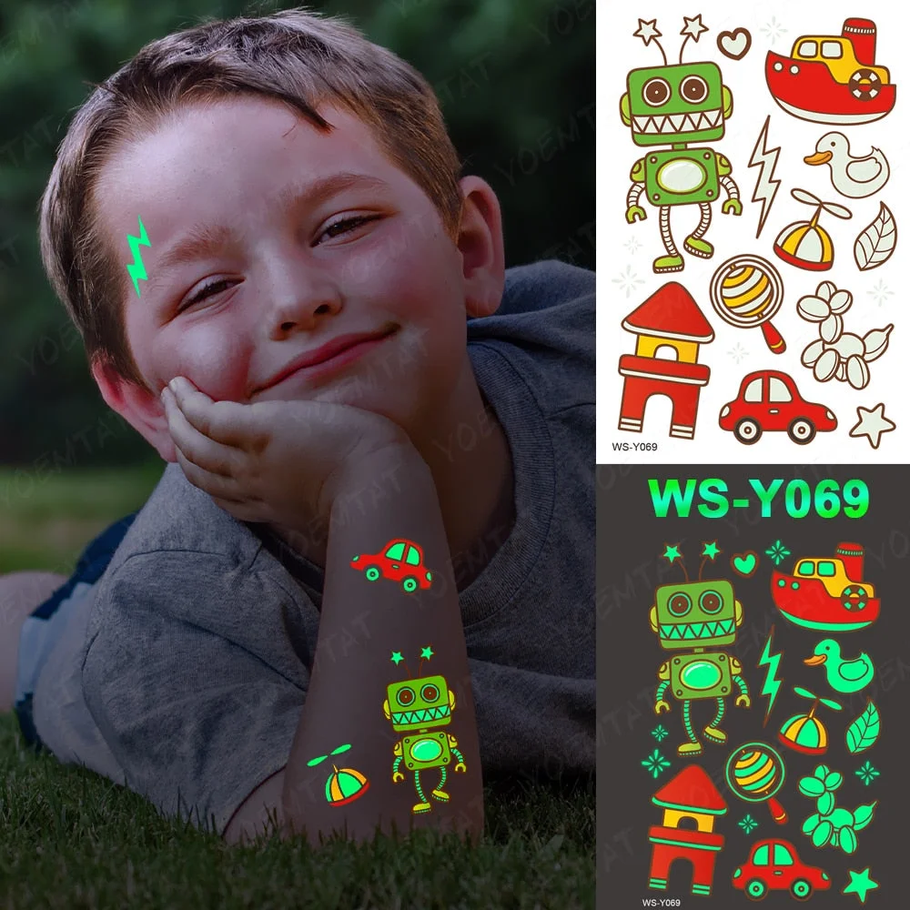 Luminous Glitter Tattoo Stickers Space Universe Children Temporary Waterproof Alien Tatto Body Art Cute Kid Cartoon Fake Tatoo