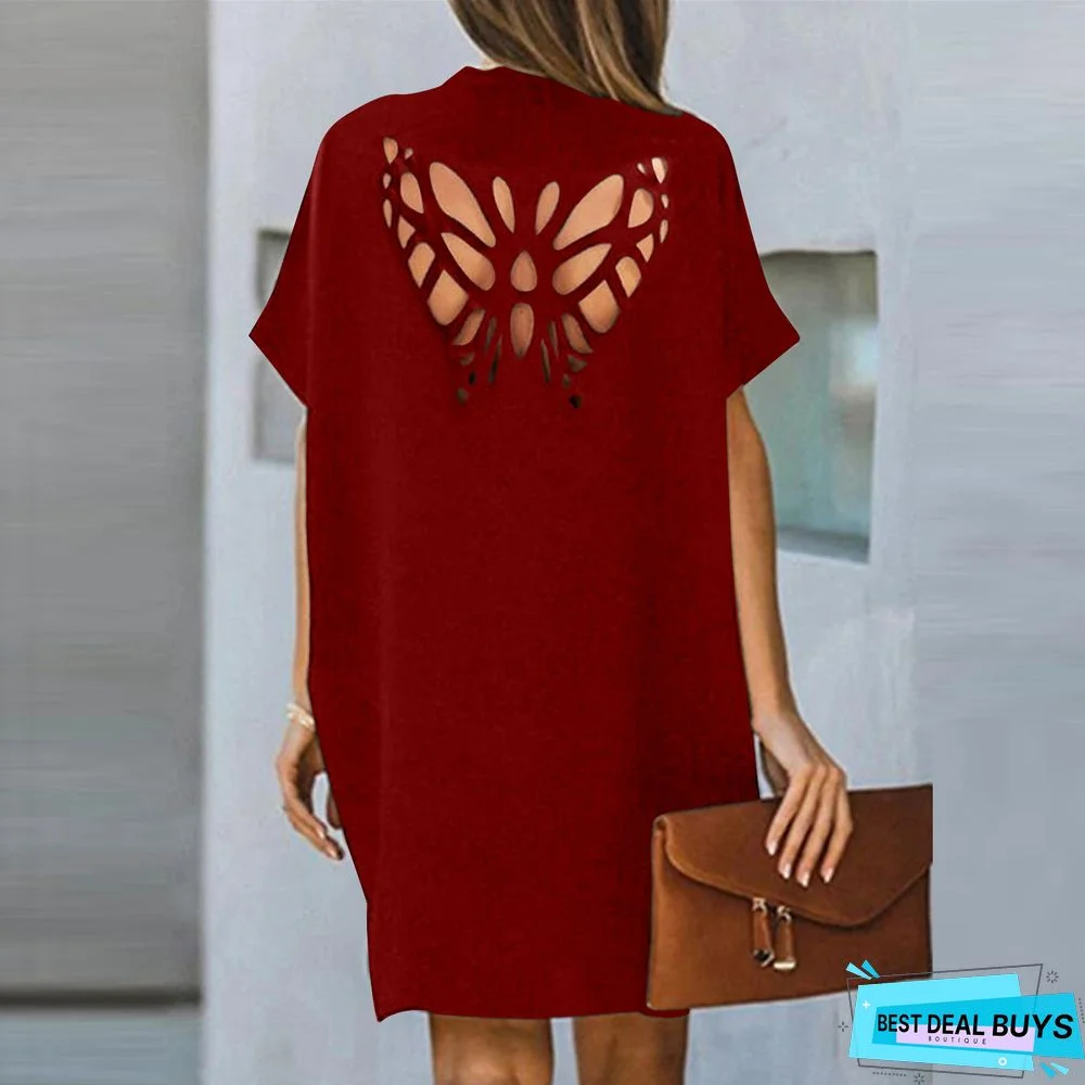 Loose Butterfly Hollow Solid Color Dress