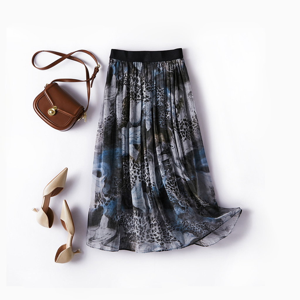 Gentle Multi-colored Silk Skirt with Floral Prints for Leisure Date REAL SILK LIFE