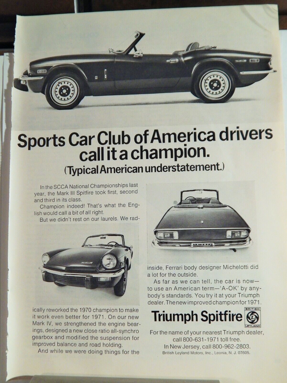 TRIUMPH SPITFIRE MARK IV SPORTS CAR 1971 VINTAGE Photo Poster painting AD, RARE SOUGHT EPHEMERA