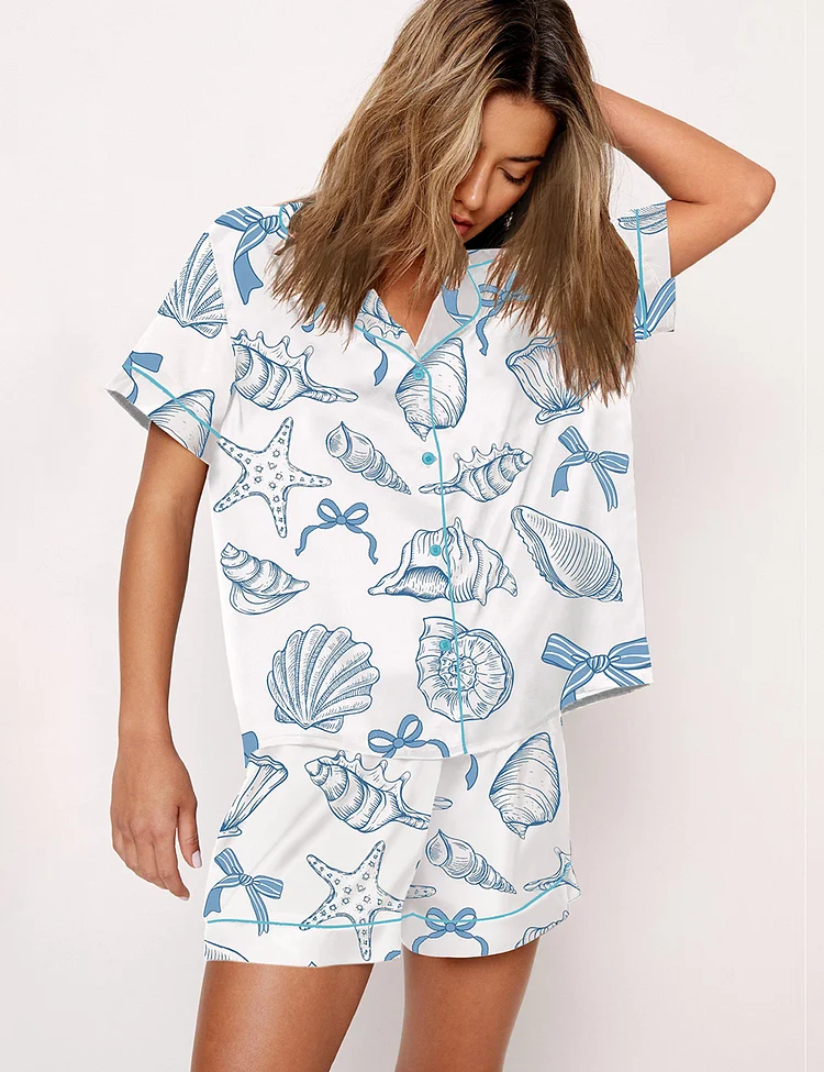 Women's Coquette Seashell Coastal Summer Vibes Pajama Set