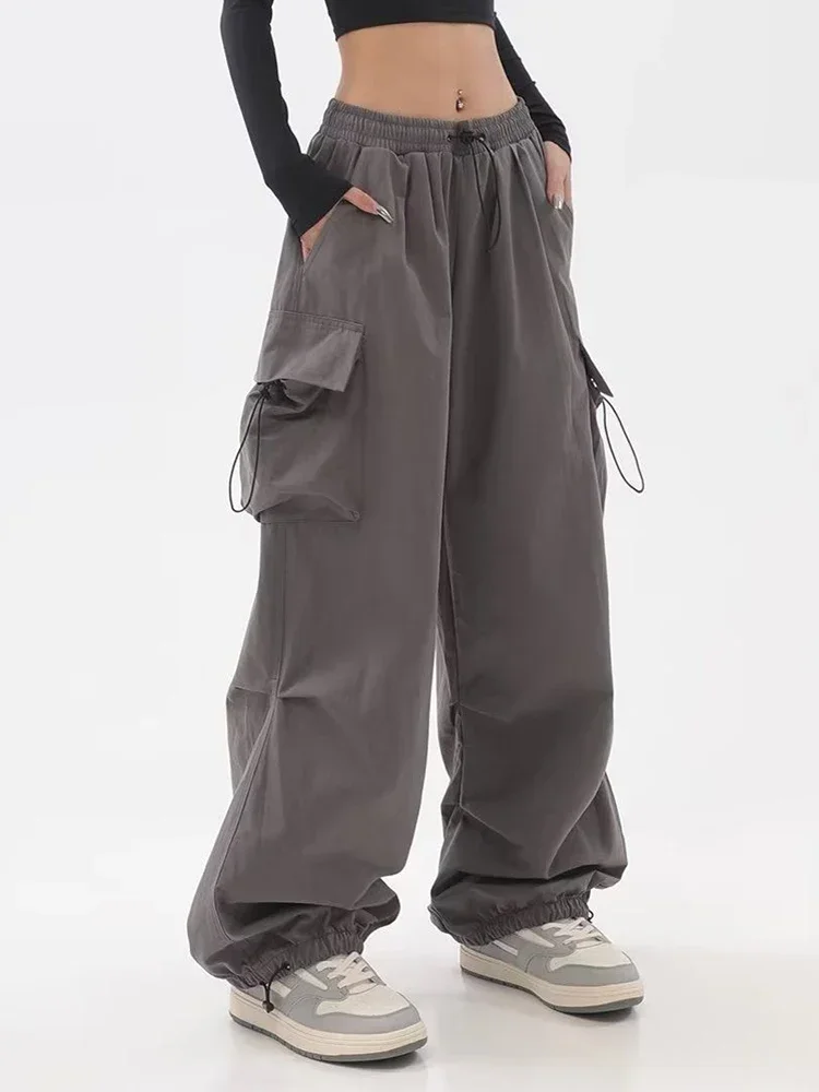 \Women Punk Cargo Pants American Retro Streetwear Hip Hop Trousers Summer Fashion Bf Harajuku High Waist Wide Leg Pants New