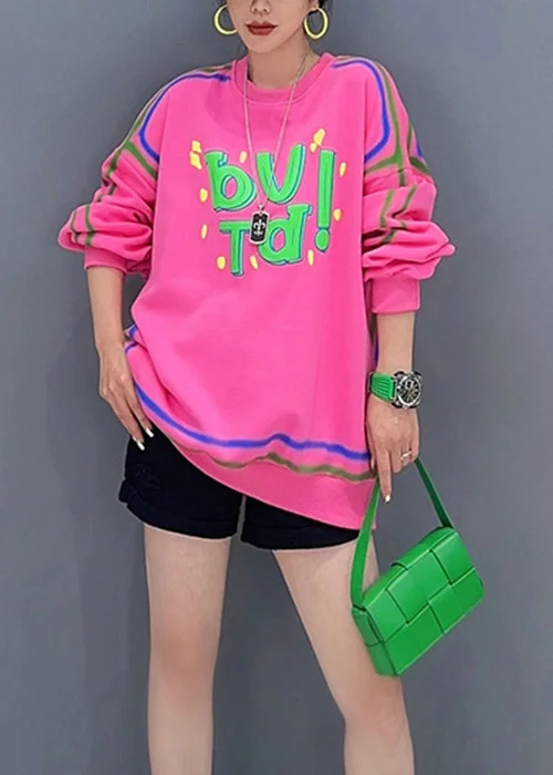 Casual Pink O Neck Letter Printing Patchwork Cotton Sweatshirt Fall