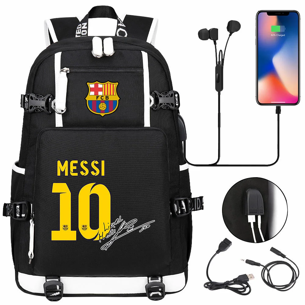 Buzzdaisy Score Big with Lionel Messi Backpack - Fits 15-inch Laptop, USB Charging, Multi-Pocket Capacity