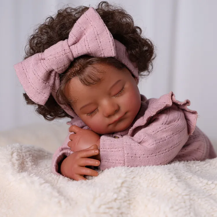 Babeside Sweet Dreams Chelsea 20" African American Sleeping Baby Doll Girl in Dusty Mauve Ruffle Lounge Set