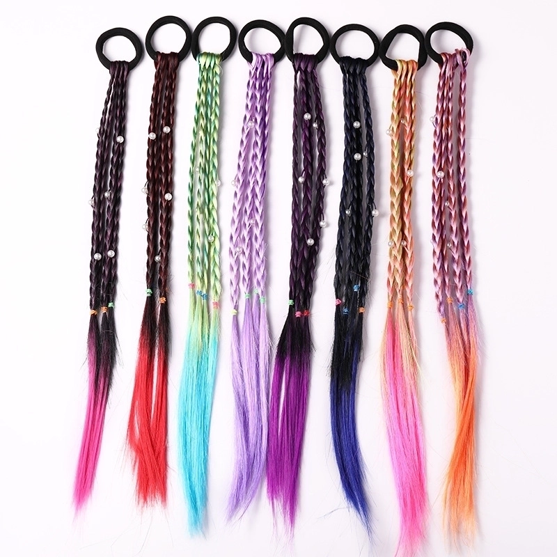 Fashion Children's Colored Hair Rope Colorful Gradient Wig Twist Braid Rubber Band Hair Tie