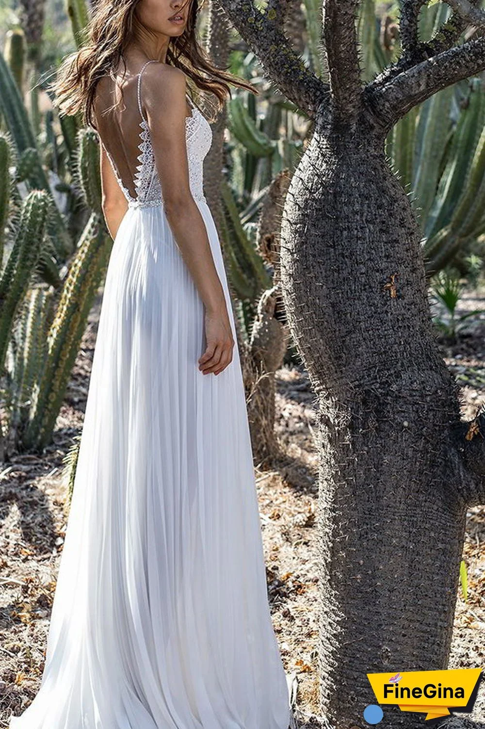 White Lace Spaghetti Straps Chiffon Dress