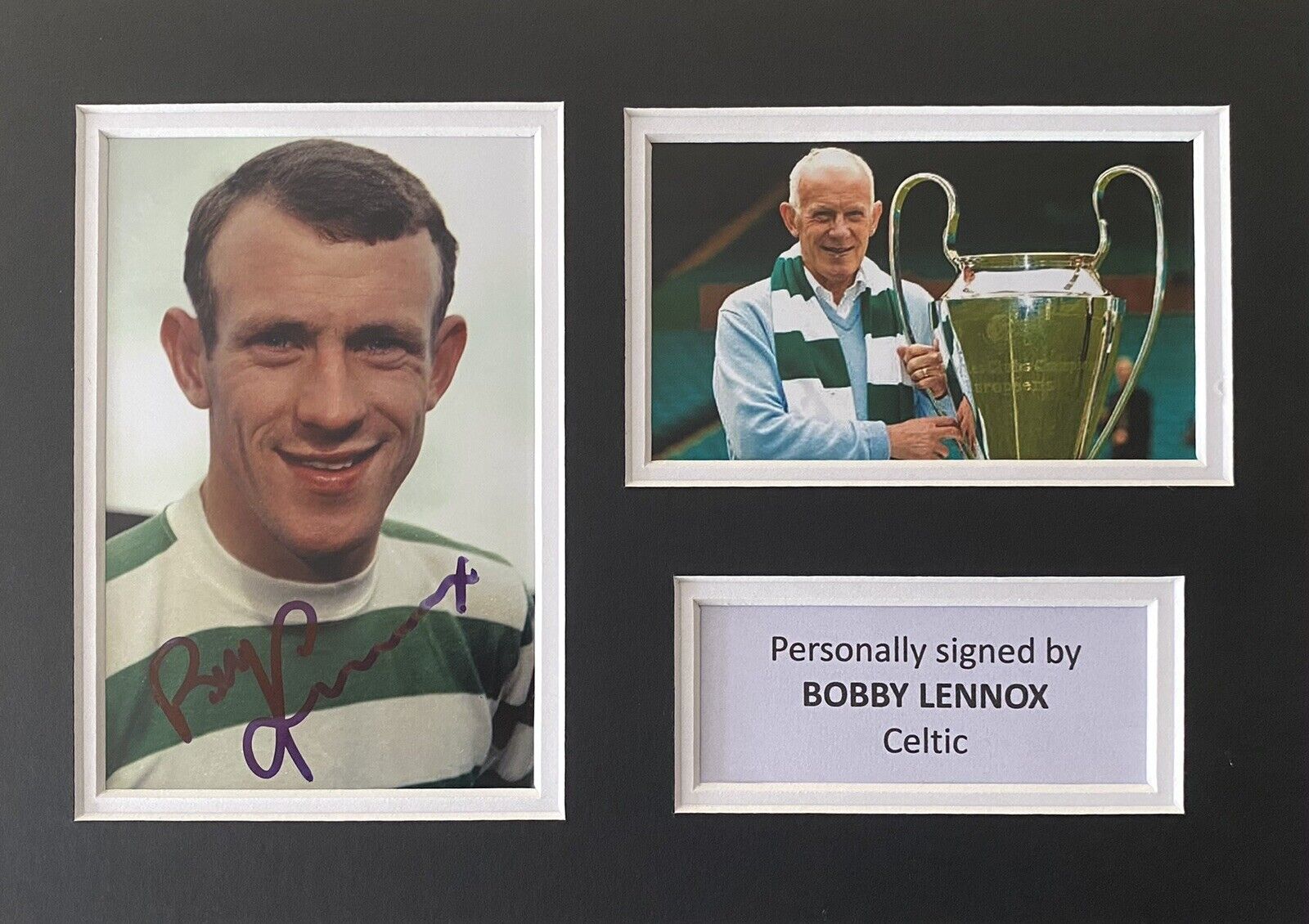 Bobby Lennox Hand Signed Celtic Photo Poster painting In A4 Mount Display