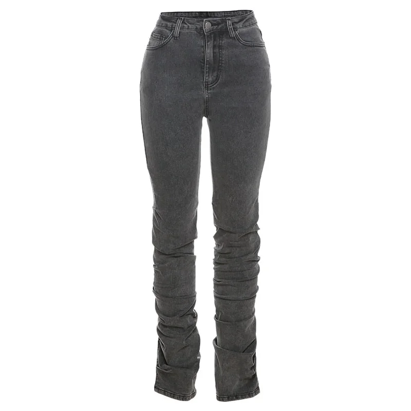 Yiallen Autumn Cotton Distressed Jeans Women Fashion Street Style High Waist Denim Split Pocket Straight Leg Trousers Female