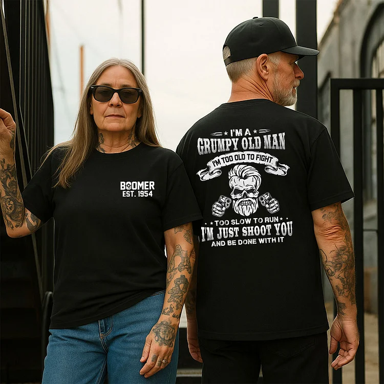 Im A Grumpy Old Man Im Too Old To Fight Too Slow To Run Long Sleeve Graphic Tee, Boomer Custom Year Of Birth T shirt, Cotton Tee Shirt