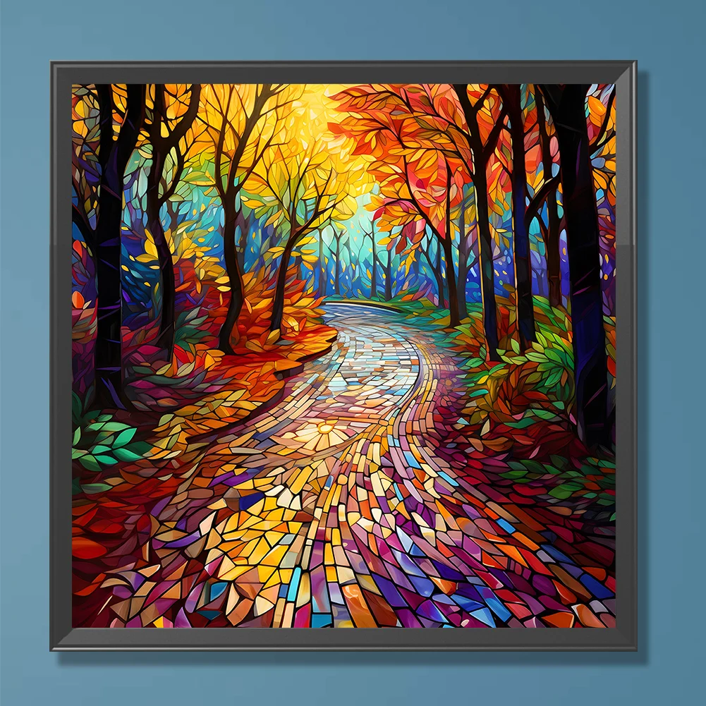 Diamond Painting - Full Round Drill - Stained Glass Maple Leaf Forest(Canvas|30*30cm)