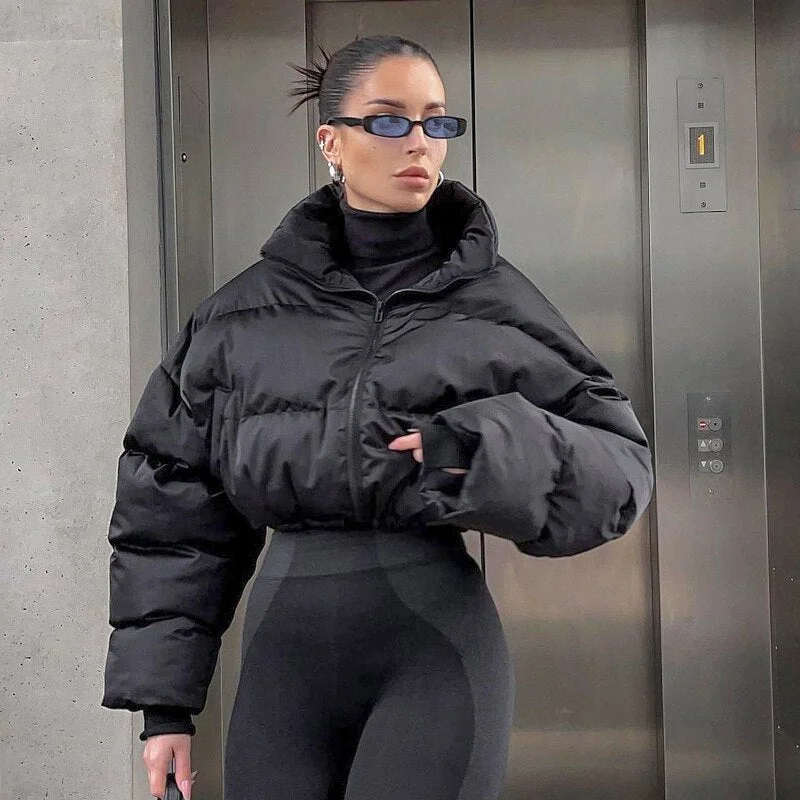 BIIKPIIK Winter Coat Women Jackets Thick Autumn Black Oversize Clothes Long Sleeve Stand Collar Puffer Bubble Portable Outwear