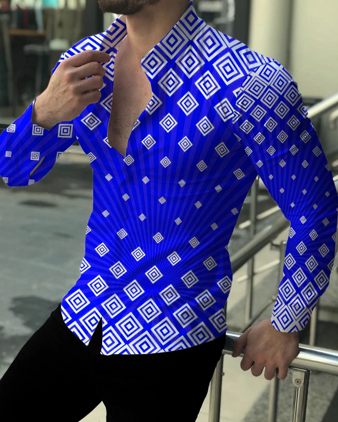 Men's Casual Printed Long Sleeve Shirt