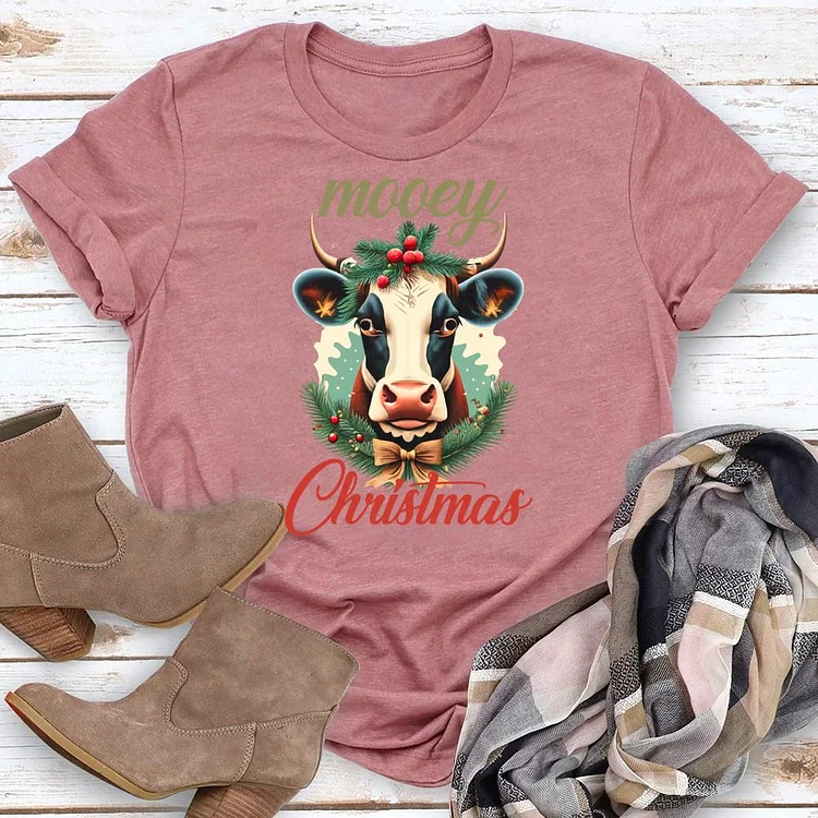 Mooey Christmas Round Neck T-shirt-0019953