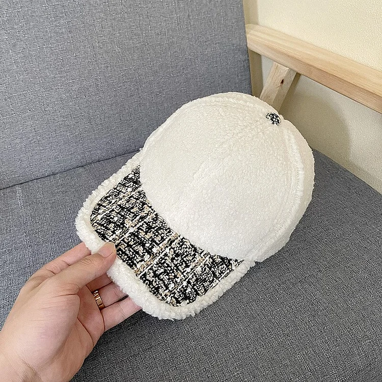 Winter Artificial Joining Lamb Wool WomenBaseball Cap Outdoor Work Teddy Velvet Thicken Warm Hip Hop Hat for Men