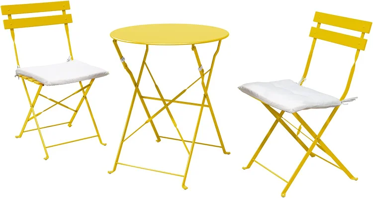 Premium Steel Patio Bistro Set with Cushion 3 Piece Patio Set of Foldable Patio Table and Chairs