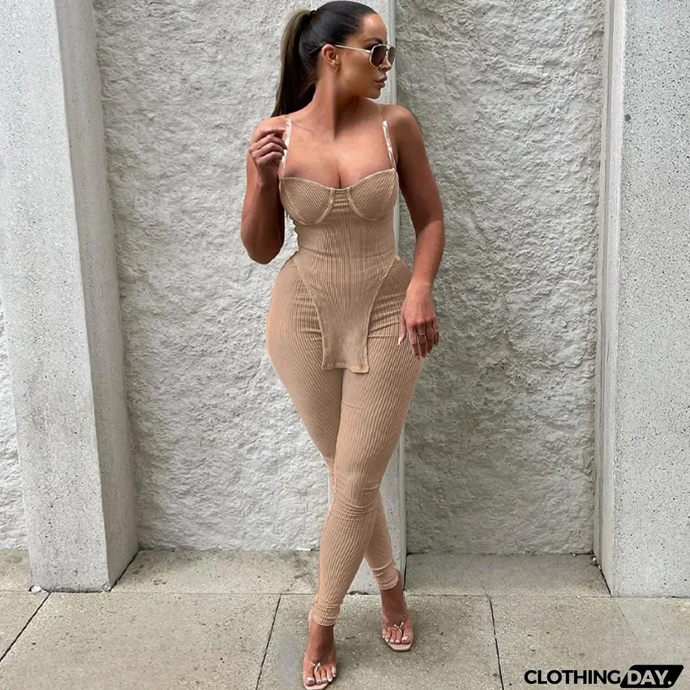 Summer Women's Suspenders Wrapped Chest Knitting Fashion Casual Two Piece Pants Set Women