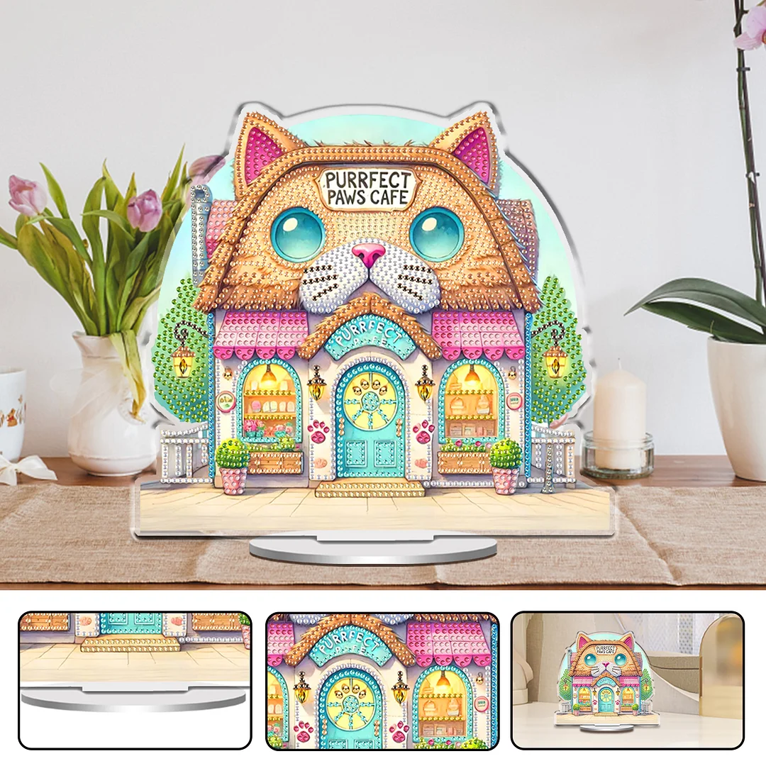Cat House DIY 2D Flat Acrylic Desktop Diamond Art Kit 24x22cm Desktop Decor