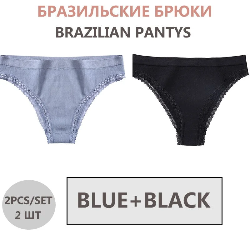 FINETOO 2PCS/Set Seamless Women's Underwear Lace Lingerie Female Thongs Underpant For Woman Low-Rise Panties Bikini Briefs M-2XL
