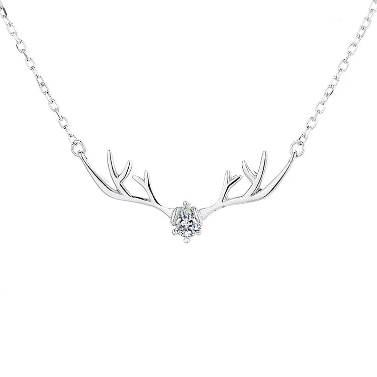 Casual S925 Pure Silver Diamond Antlers Necklace  Flycurvy [product_label]