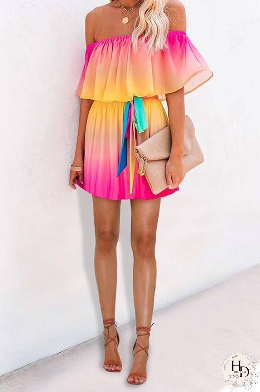 Off Shoulder Print Mini Dress P13635