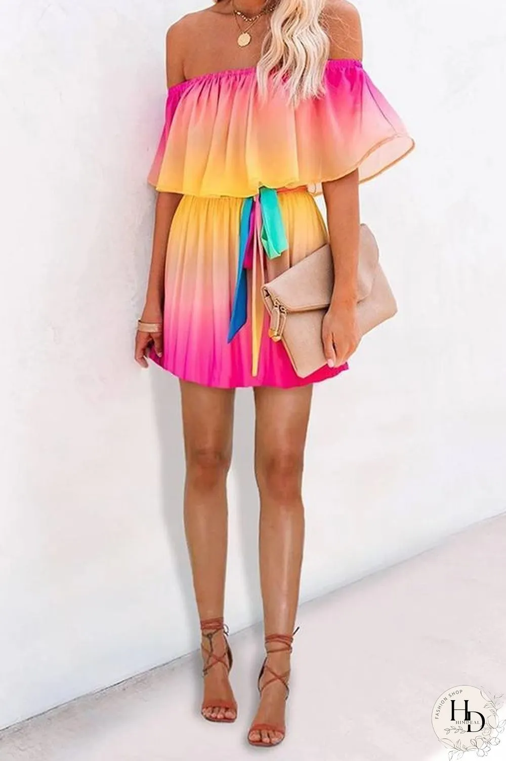 Off Shoulder Print Mini Dress P13635