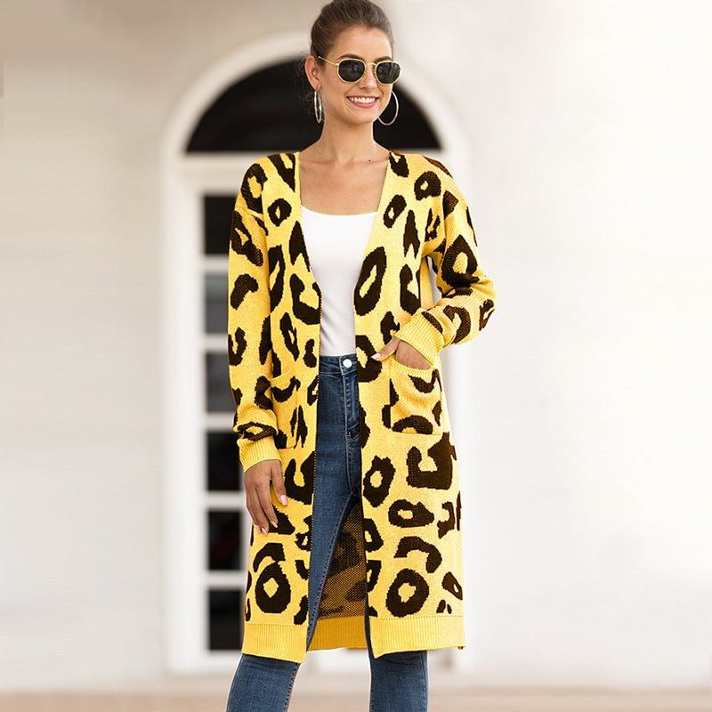 Women's Long Camouflage Leopard Cardigan Sweater