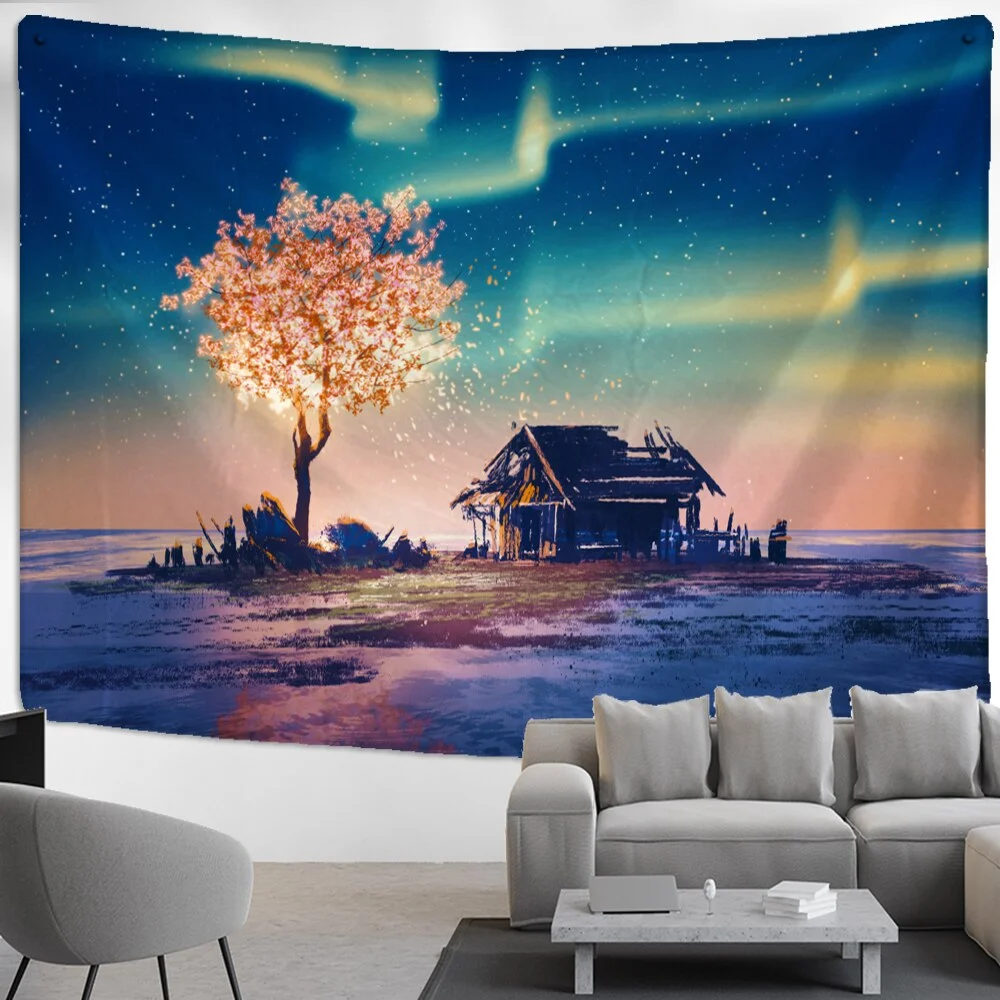 Snow Scene Tapestry Wall Hanging Christmas Gift New Year Bed Sheet Psychedelic Landscape Art Home Decor
