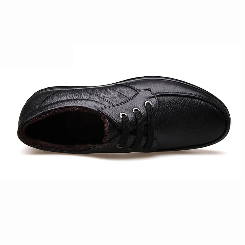 Qengg Leather Shoes Men Winter Shoes Brand Loafers Warm Plush Leather Loafers Mens Casual Shoes Male High Quality Black A444