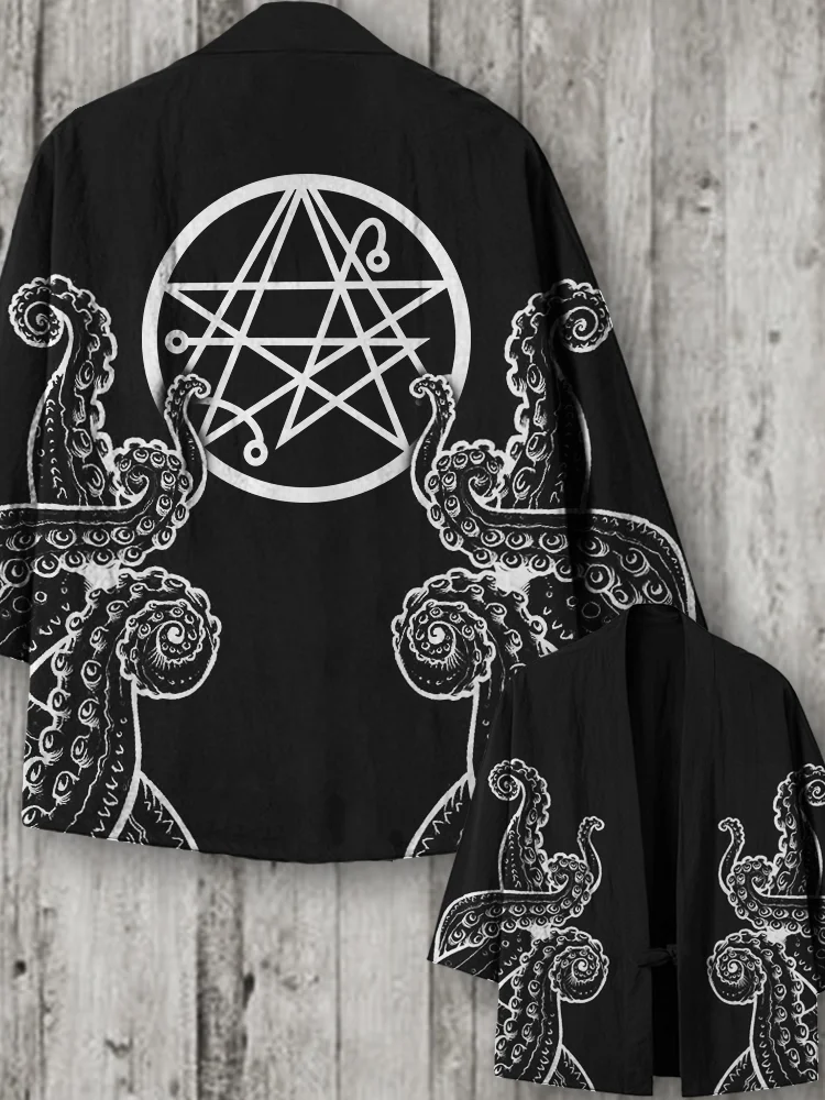 Cthulhu Inspired Tentacles Linen Blend Kimono Cardigan