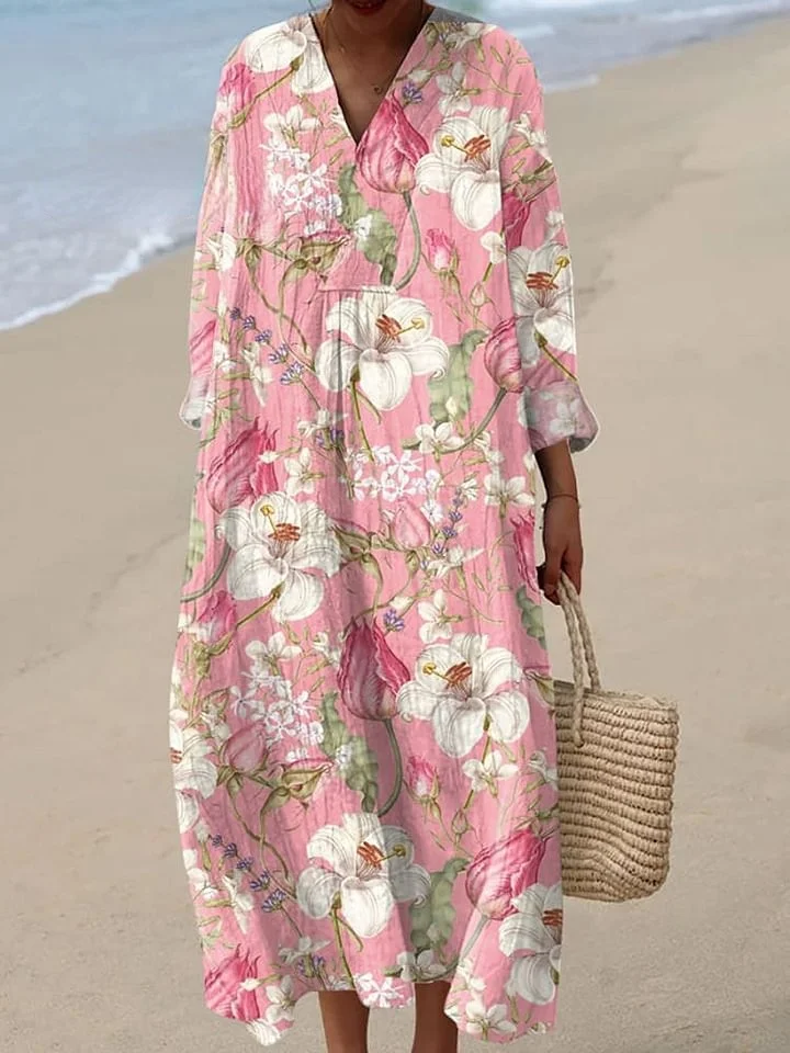 Women's Vintage Floral Art Print Dress