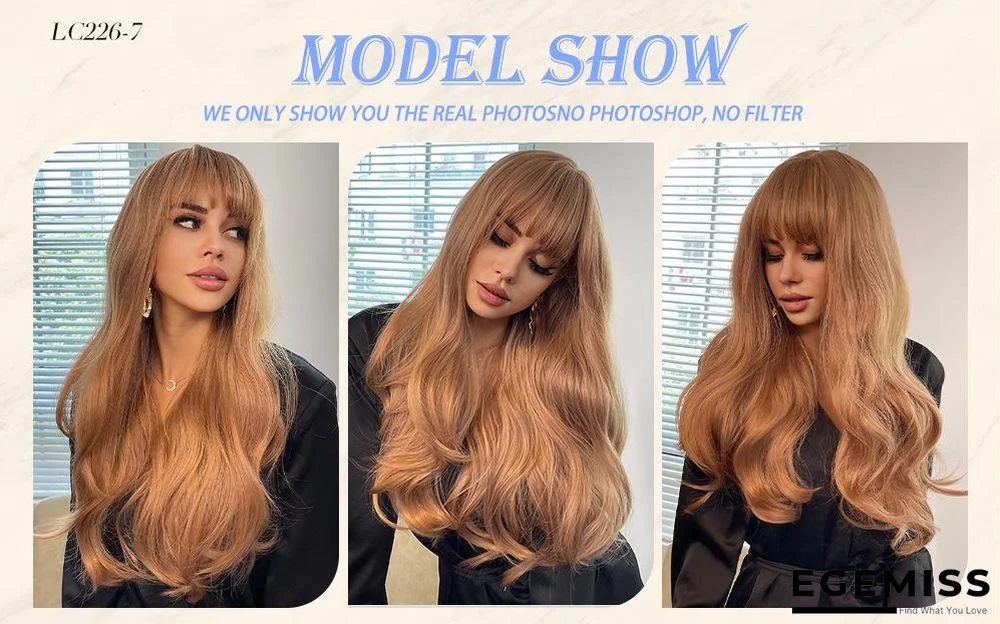 Long Brown Wigs with Bangs  Wave Synthetic Wigs for  Women | EGEMISS