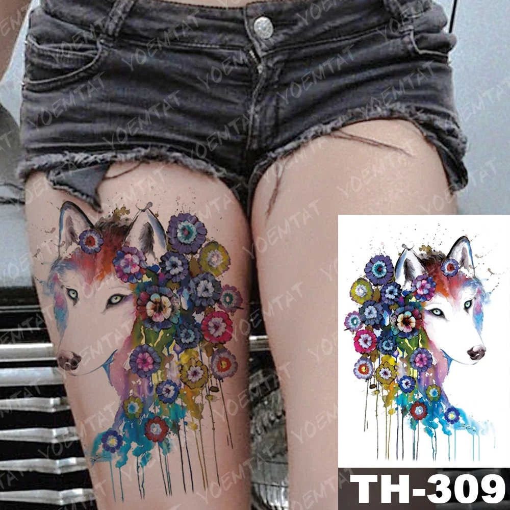 Sdrawing Geometric Rose Fox Wolf Waterproof Temporary Tattoo Sticker Swan Elk Animals Flash Tattoos Body Art Fake tatoo