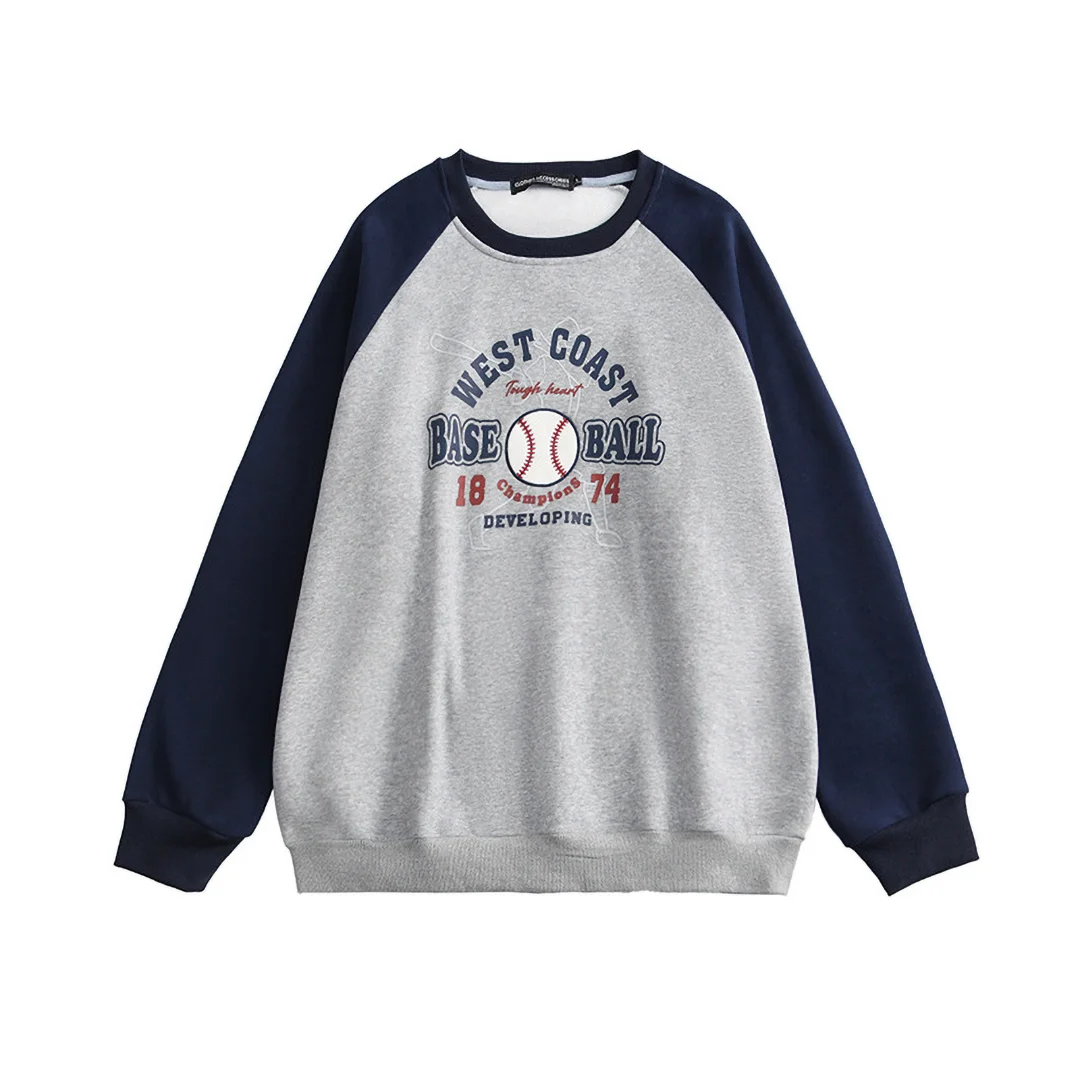 Baseball contrast stitched letter-print sweatshirt