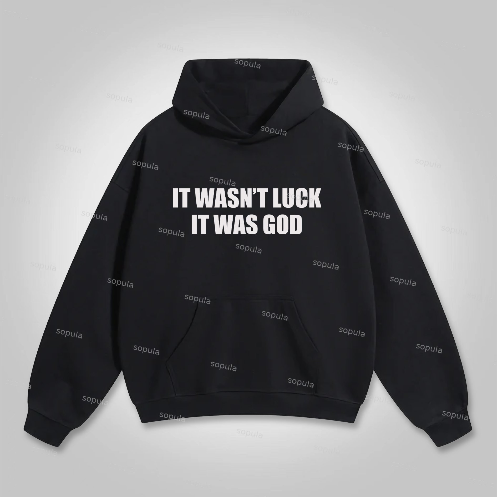 Sopula It Wasn't Luck It Was God Sogan Graphic Pocket Hoodie