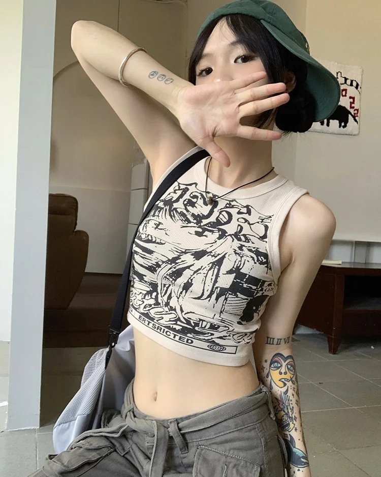 Brownm Brownm I-Word Small Vest Sling Female Summer Sweet And Spicy Outside Wearing Pink Hot Girl Sleeveless Short Sports Top